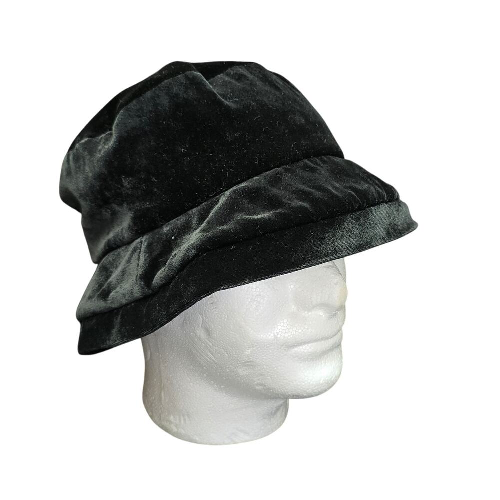 Vintage Crazy Horse Black Soft Velvet Bucket Hat Flexible Brim Liz Claiborne